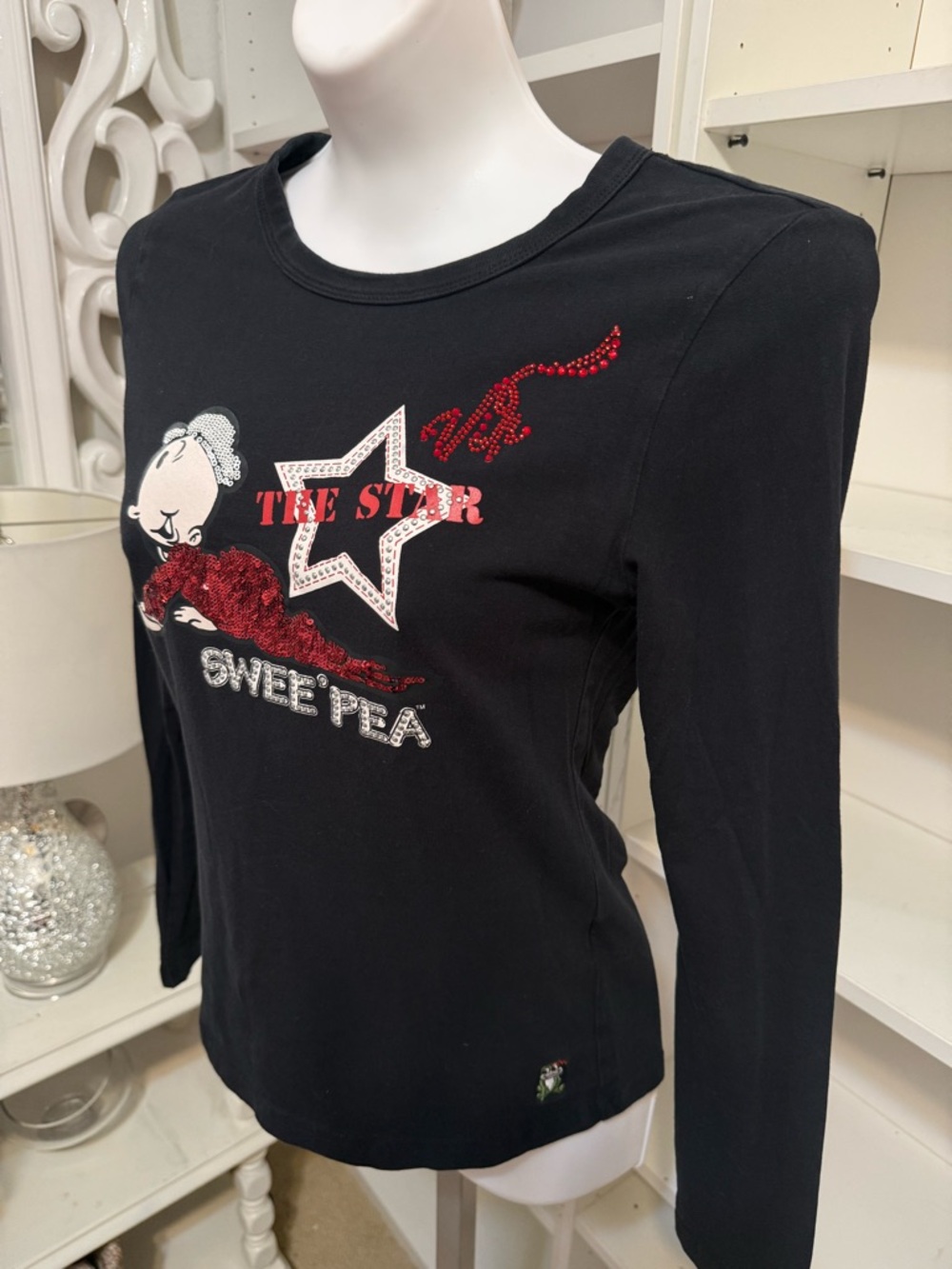 Monella Vegabonda Sweet Pea Black Long Sleeve Tee with Red and White Graphic MED - Picture 6 of 12